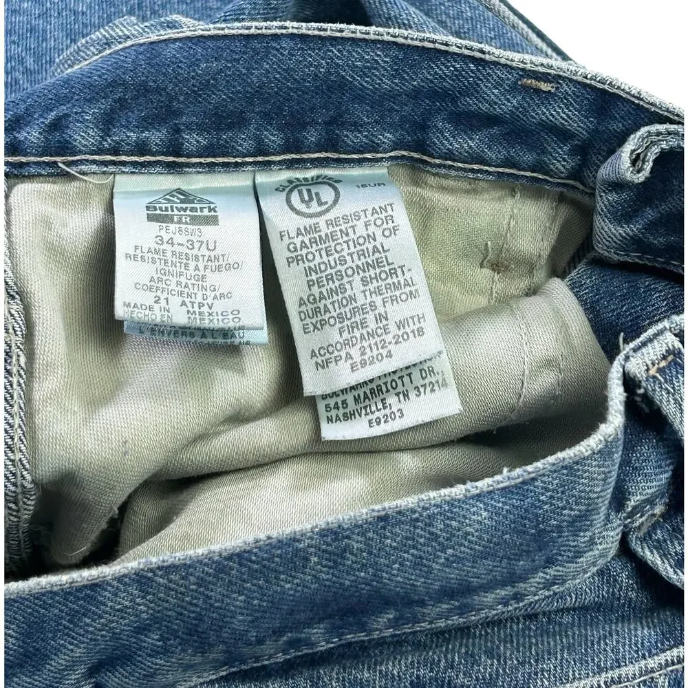 Bulwark FR Men Jeans Size 34 Blue Flame Resistant Carpenter Style Heavy Denim